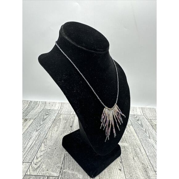 Express Costume Jewelry Necklace Signed Fringe Seed Bead Choker Boho Tribal 16" - Picture 2 of 6